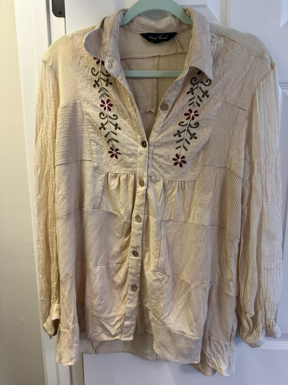 Ivory Embroidered Button-Front Women's Top